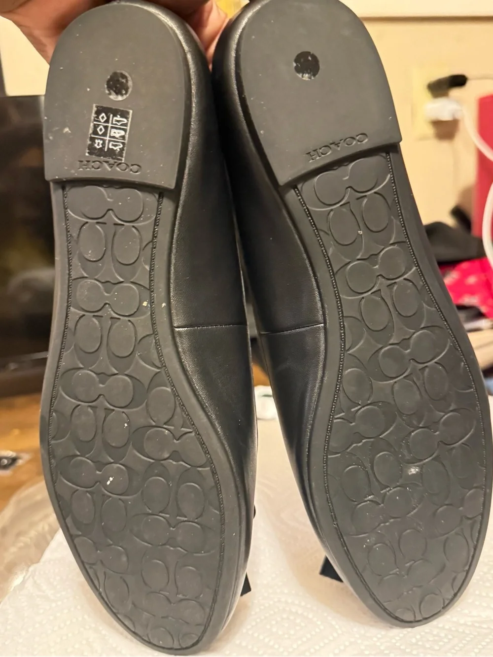 Coach Black Leather Tassel Ballet Flats
